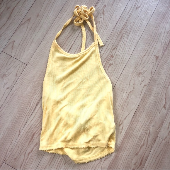 Forever 21 Tops - Ribbed yellow halter crop top